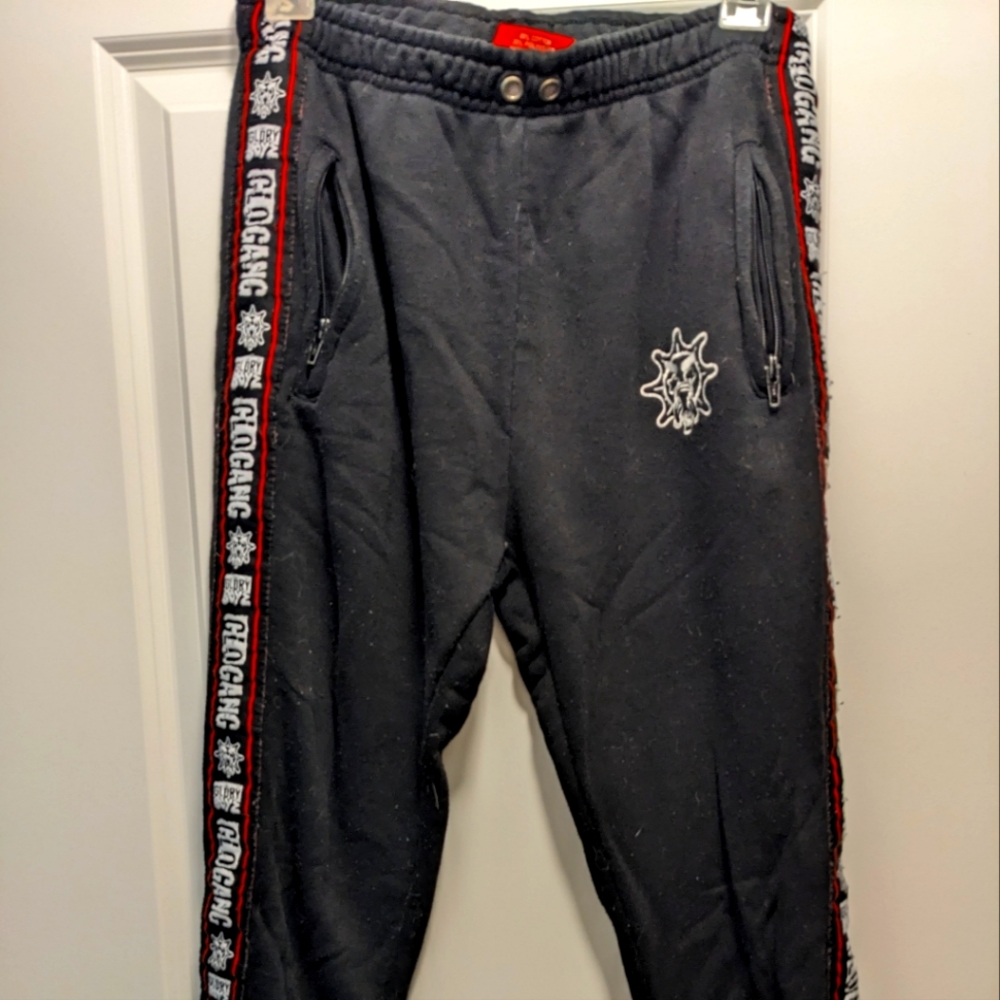 Men's Black Jogger Sweatpants with Red-Trim Side Tape